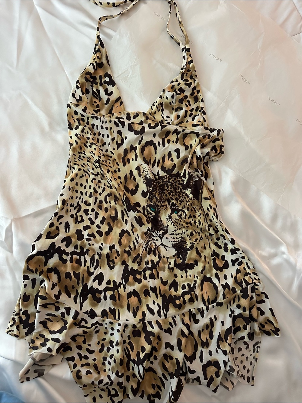 La Perla y2k Leopard Print Halter Slip Dress - Beige/Brown